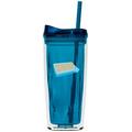16 Oz. Aqua Blue Geo Tumbler Cup W/Straw